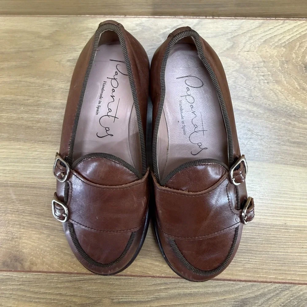 Papanatas Toddler Kids 9.5 10 EU 26 Brown Soft Leather Double Monk Strap Slip On